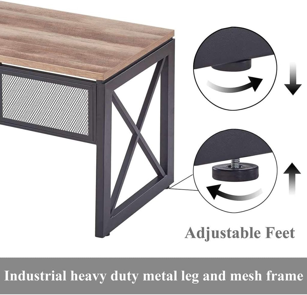 BON AUGURE Industrial Home Office Desks, Rustic Wood Computer Desk, Farmhouse Sturdy Metal Writing Desk (60 Inch, Vintage Oak)