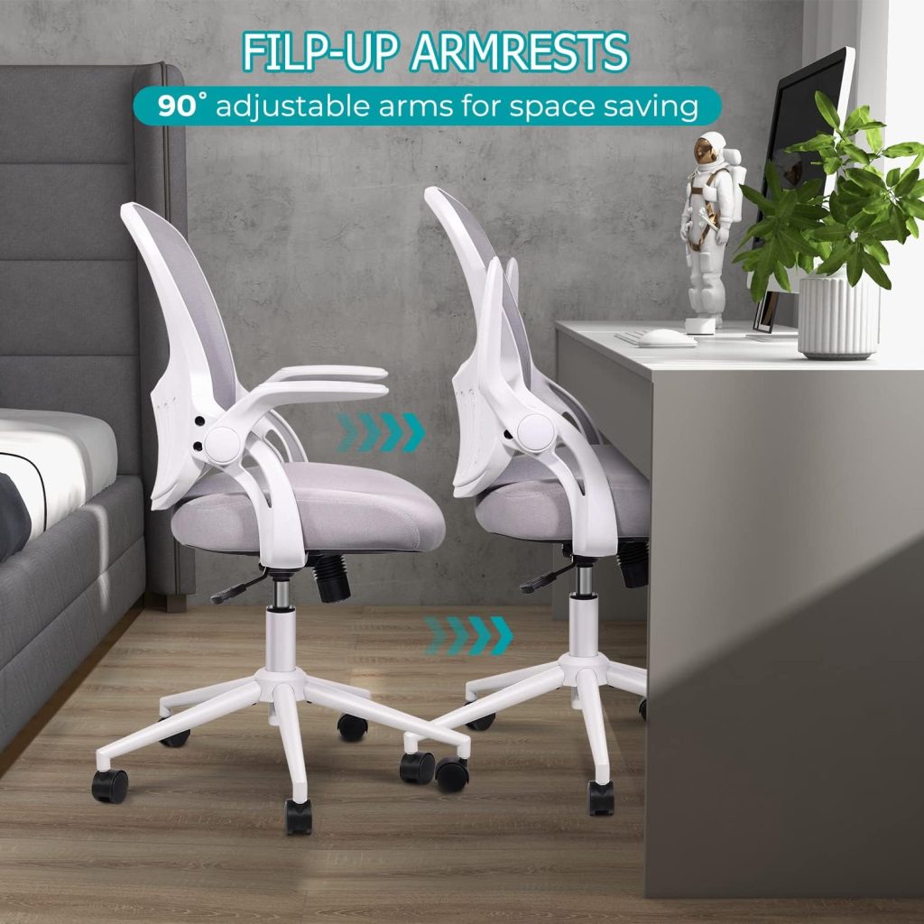 edx Mid Back Mesh Computer, Ergonomic Desk, Height Adjustable Rolling Swivel Task Flip-up Armrests and Lumbar Support, Gray Home Office Chair, 19D x 19W x 37H in, Grey
